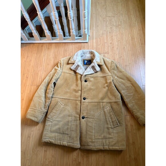 Vintage Cooper Outerwear Jacket Mens Large Tan Corduroy Fur Lined 4 Buttons - Picture 4 of 8